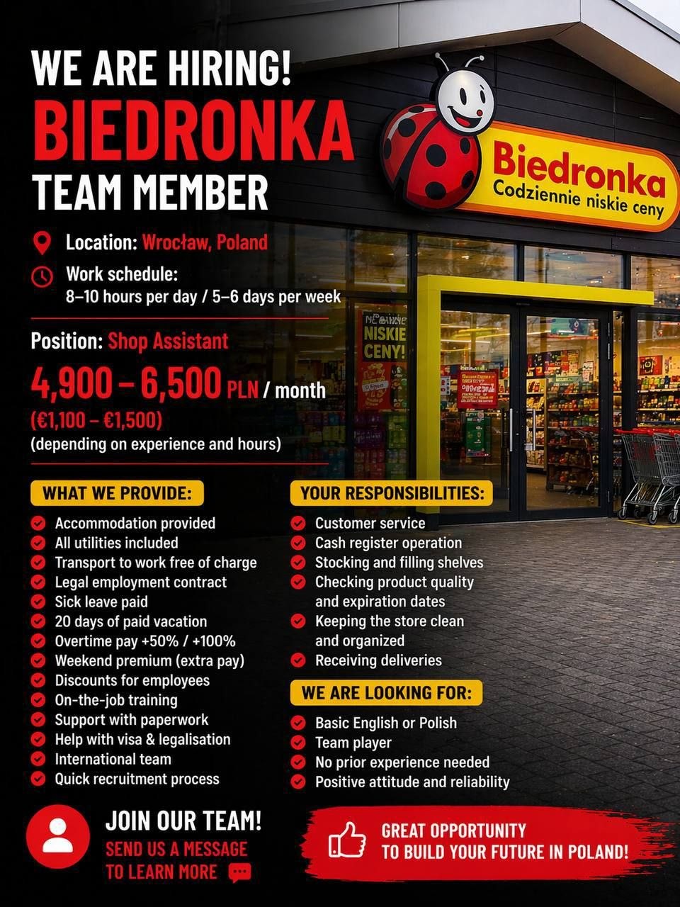 Shop assistant vacancy in Wrocław, Poland