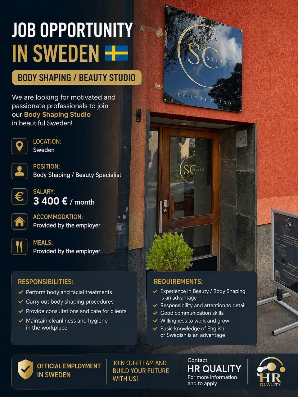 Body shaping and beauty specialist vacancy in Sweden