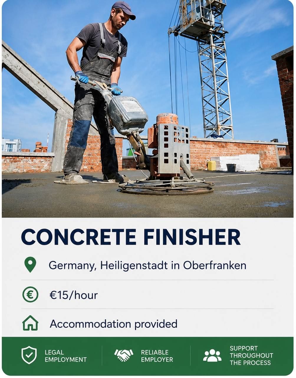 Concrete finisher vacancy in Germany